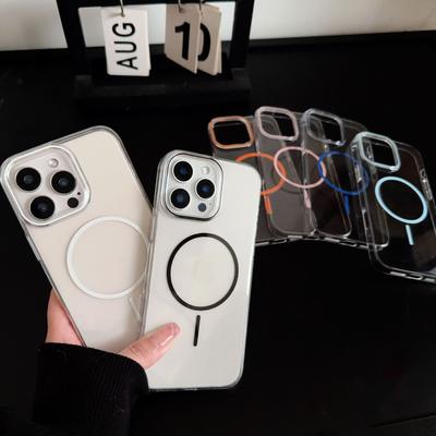 Kreative PC Kristallhülle Geeignet für IPhone 16 Hochdurchscheinende Ring Magnetische Saug Handyhülle 14 Apple 15 Sturzsicher