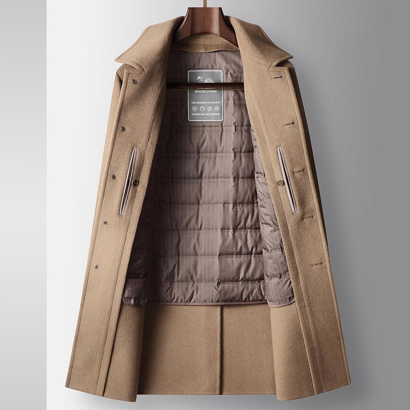 Autumn and Winter Medium and Long Lapel Middle-aged and Young People Business Goose Down Liner Double-sided Woolen Thermal Jacket