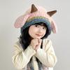 Simpatico Cappello di Peluche in Lana d'Agnello - Autunno/Inverno da Donna Caldo con Lacci Lavorato a Maglia Protezione Orecchie Versatile Pullover.