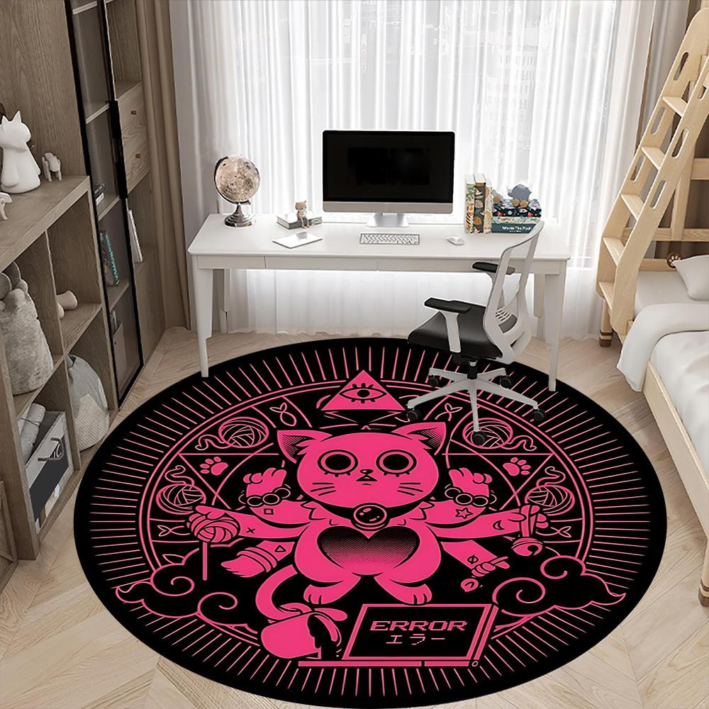 1pc Pink Kitty Chair Carpet for Office, Round Non Slip Durable Large Size Office Carpet, Suitable for Office