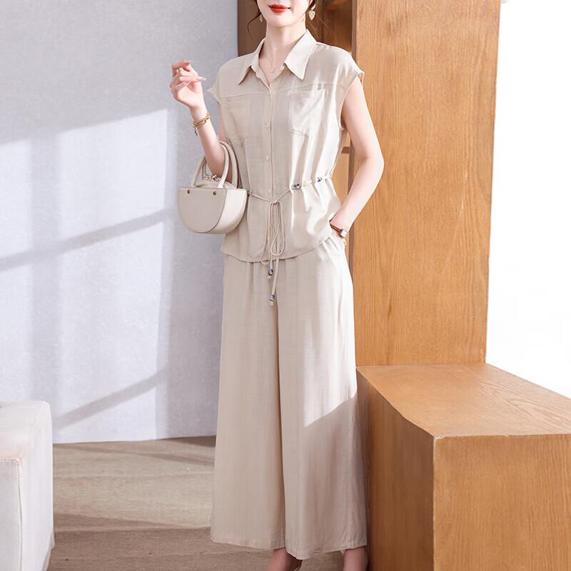Xuexi Women s Elegant Short Sleeve Shirt & Pants Summer Set 2XL