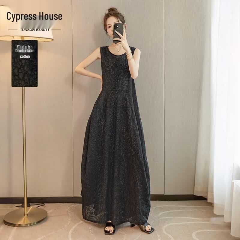 Women s Pure Cotton Round Neck Sleeveless Maxi Dress L