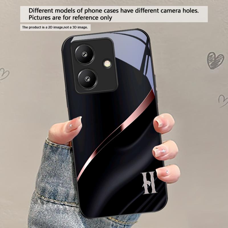 Elegant letter 'S M R' For Redmi Note 14 Pro+ 13 Pro 8 9 9S 12S 10 Pro 11 12 13C 14C A3 12 13 K60 Ultra Black Glass Phone Case
