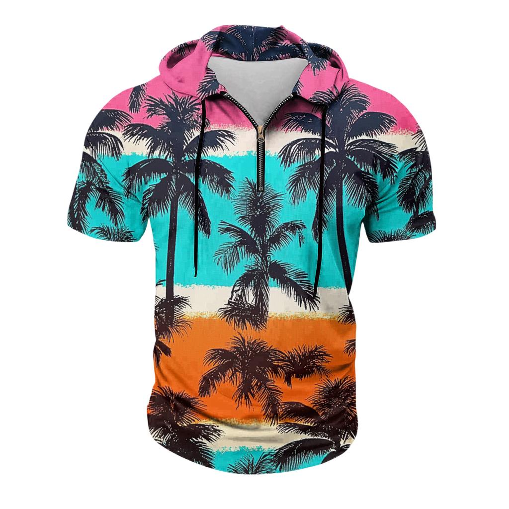 Sudadera Casual para Hombre con Capucha y Cremallera en el Cuello Manga Corta