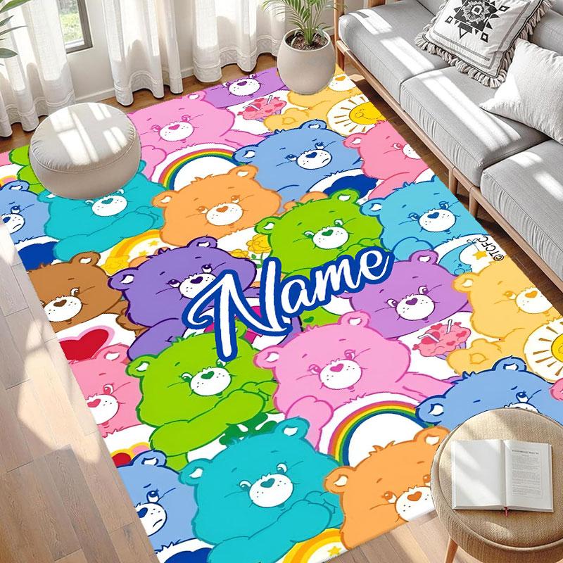 Custom Name Personalized Care Bears Print Carpet, Versatile Home Decor Rug, for Playroom, Apartment, Balcony, Entryway, Hallway Gift
