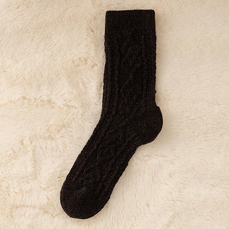 Wool Socks Children'S Medium Tube Socks Retro Twist Pattern Season Rhombus Fleece Thickened Warm Cashmere Stacking Socks Women