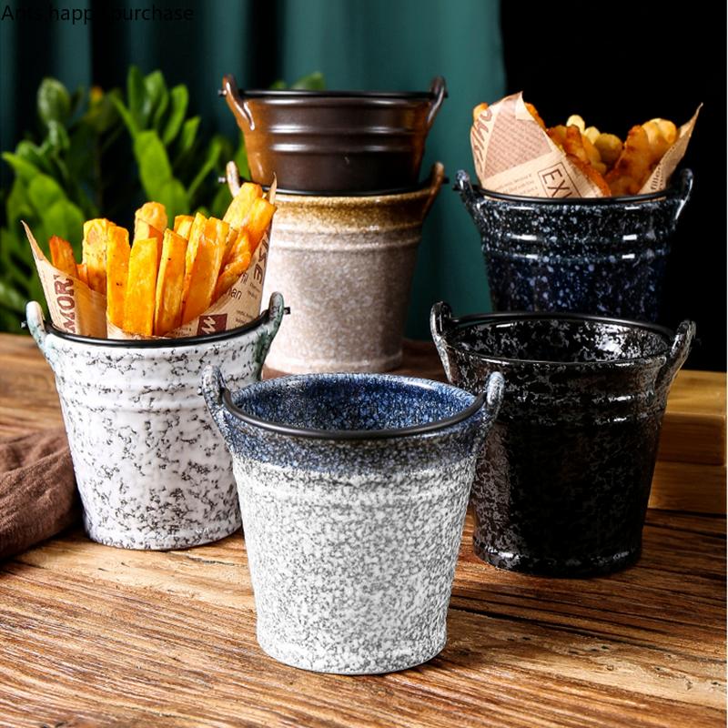 Ceramic Tableware Snack Plate French Fries Bucket Ktv Bar Ice Bucket Fried Food Buckets Oil Paper Fruit Salad Bowl Dessert Plate