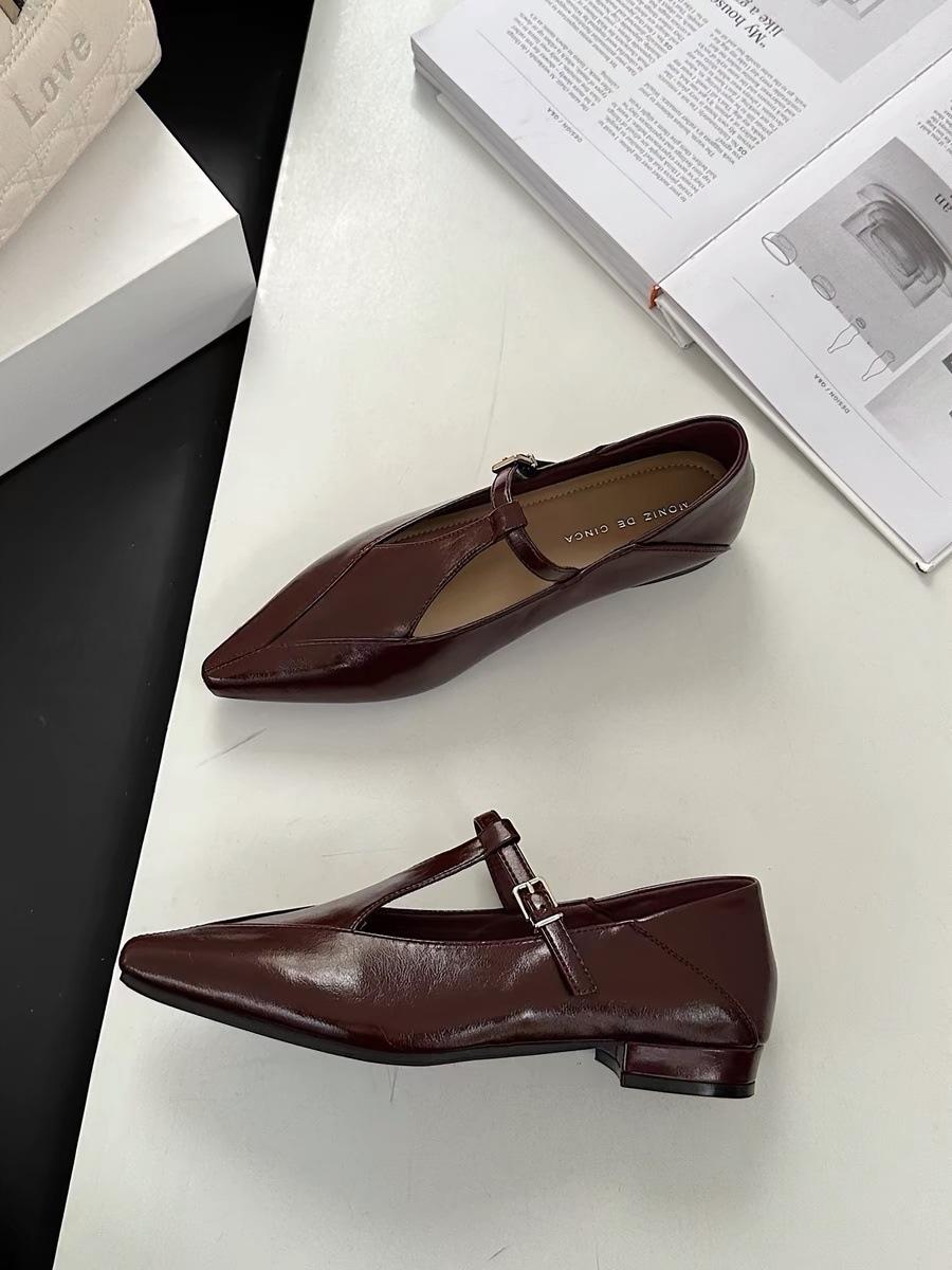 

Туфли Мэри Джейн в стиле ретро с острым носком, женские, весна 2025, новые универсальные туфли-одиночки, толстый каблук, нишевая обувь высокого класса на плоской подошве 40 коричневый