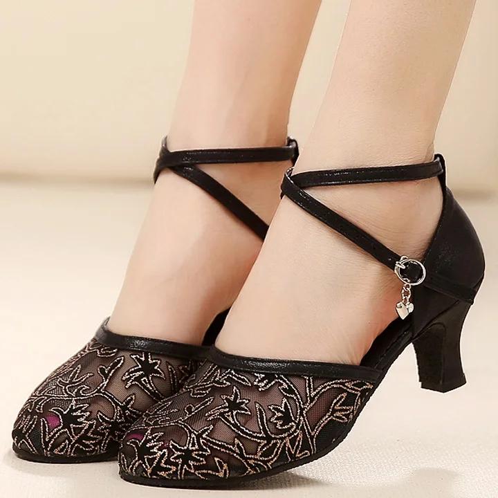 Women's Glitter Latin Dance Shoes Ballroom Tango Salsa Tap Latin Dancing Heels for Ladies Black Latin Sandalias De Mujer