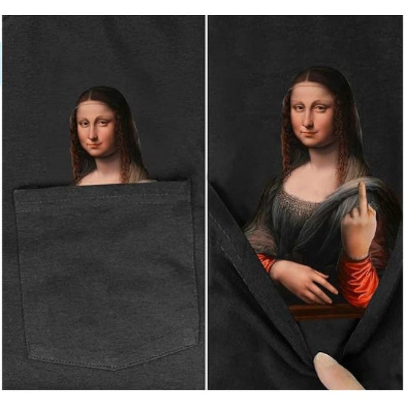 Summer Printed Pocket Animal Short Sleeved T-shirt Suitable for Both Men Women Cotton Black Round Neck Shirt T-Shirts Unisex