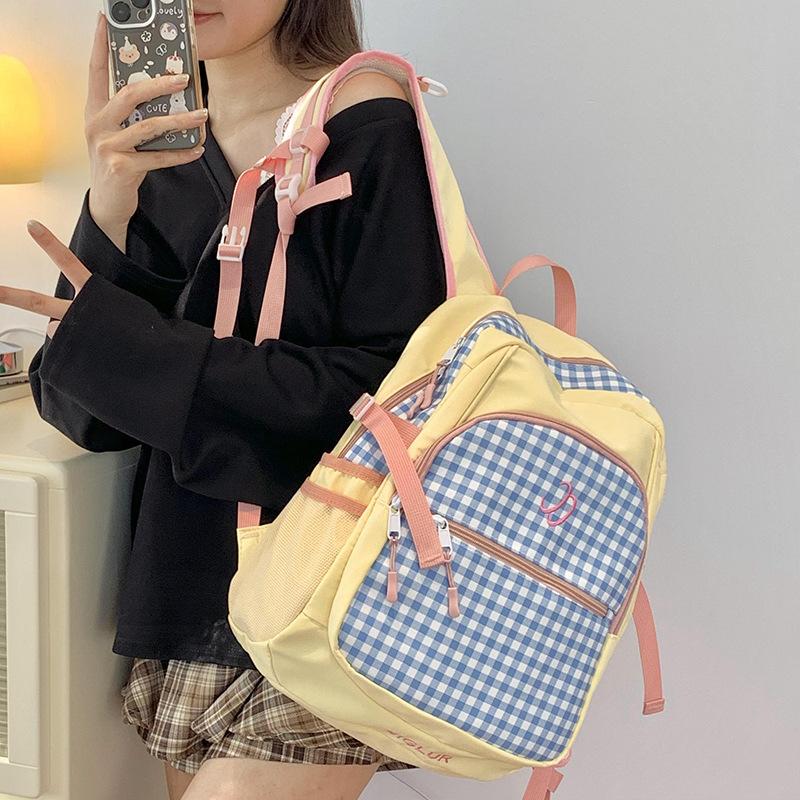 Schoolbag Japanese plaid girl style backpack cute large capacity lightweight nylon backpack college student versatile backpack