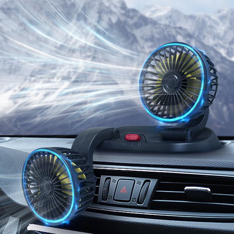 USB Double Head Car Fan - Instant Cooling for Various Vehicles - 12V/24V