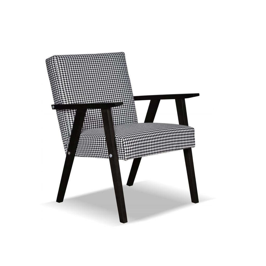 Fotel PRL zestaw retro vintage SOLER Family Meble Pepitka czarno - biała