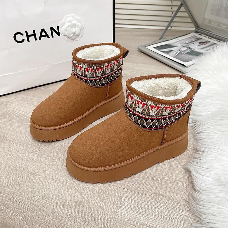 Women's Thick-soled Snow Boots SyfIyno 2024 New Winter Low-tube Casual Velvet Fashion Style Snow Boots Warmth Cotton Shoes