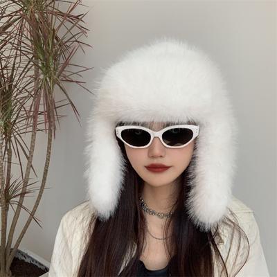 Autumn And Winter Plush Imitation Fox Hair Thunderbolt Hat Ski Cap Retro Net Red Hundred With Warm Fur Furry Ear Protection Female Cap