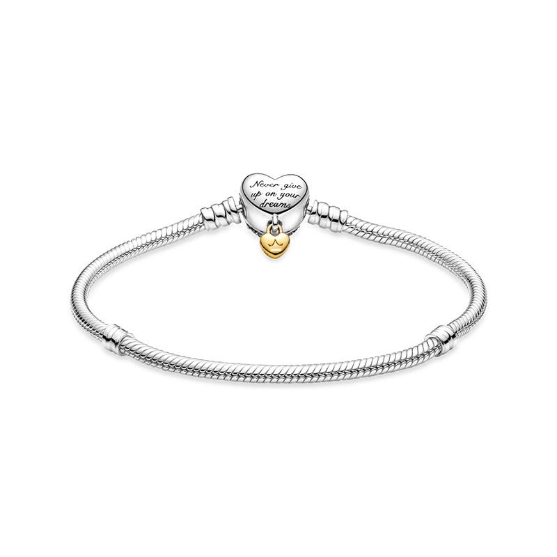 Pandora MOMENTS Disney Serie Herzförmige Schnalle Schlangenknochen Kette 925 Silber Armband Damen Silber 569563C01