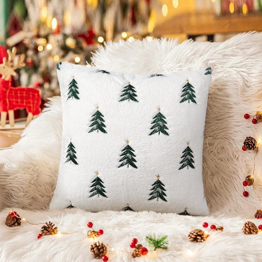 Soft Fluffy Holiday Pillowcase Xmas Tree Throw Pillow Cover Home Decor Plush Cushion Cover Bedroom