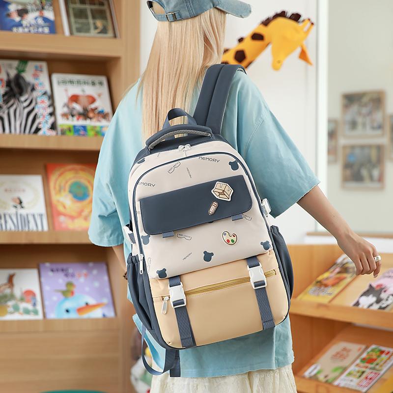 Women's Contrast Color Stitching Backpack Junior High School Student Schoolbag Lightweight Backpack
