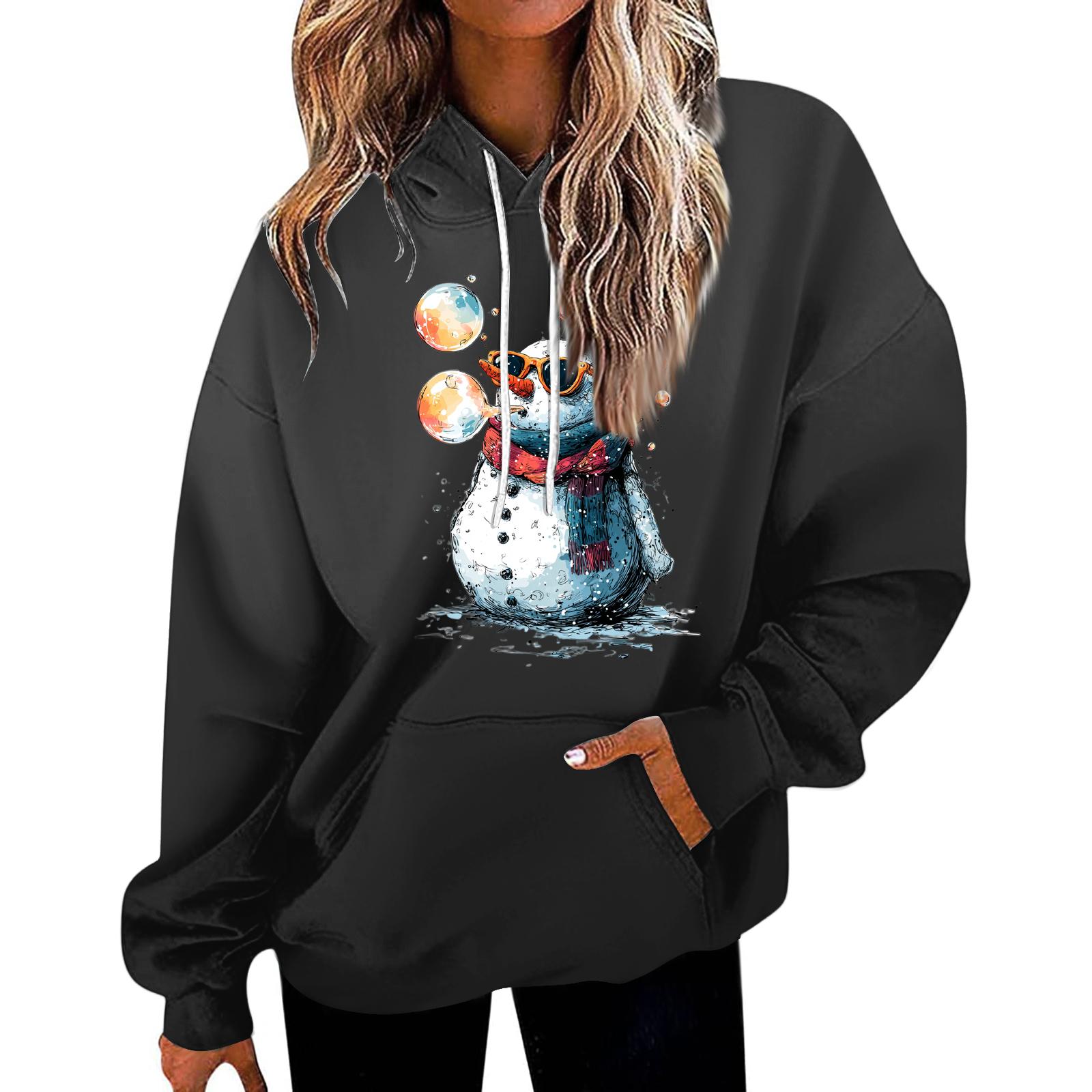 

Женская повседневная модная толстовка с капюшоном и карманами с рождественским принтом букв XXXL