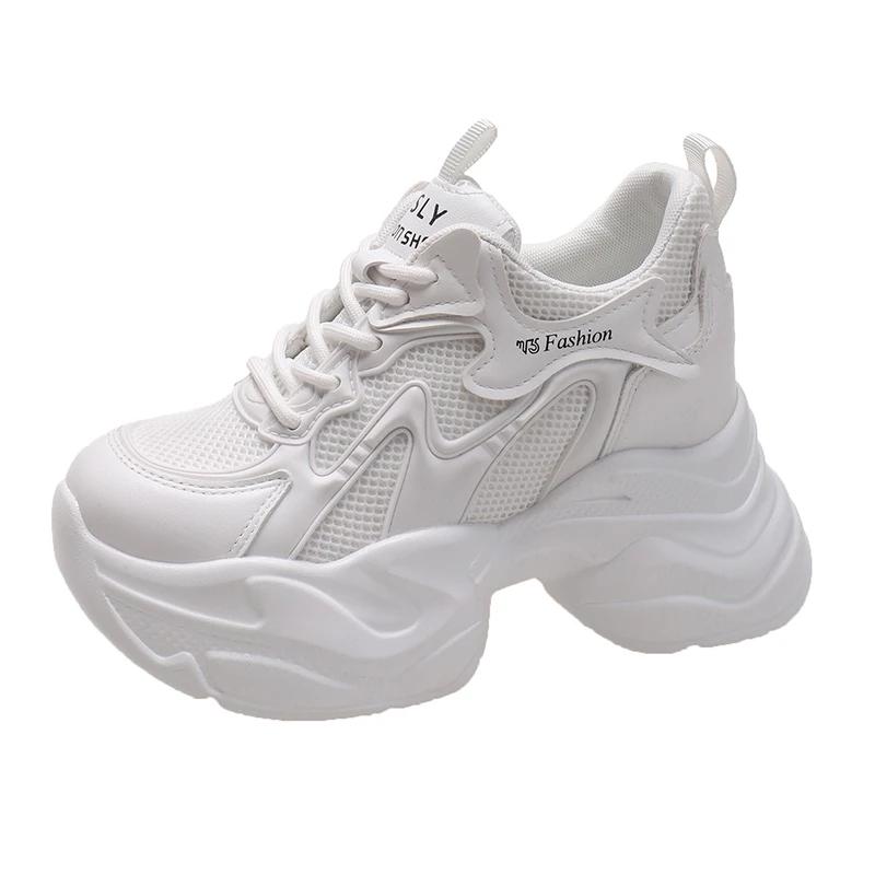 Fashion Women Spring Non-slip Chunky Sneakers Thick Bottom Female Casual Dad Shoe Lace Up 10CM High Platform Vulcanized Shoes Woman