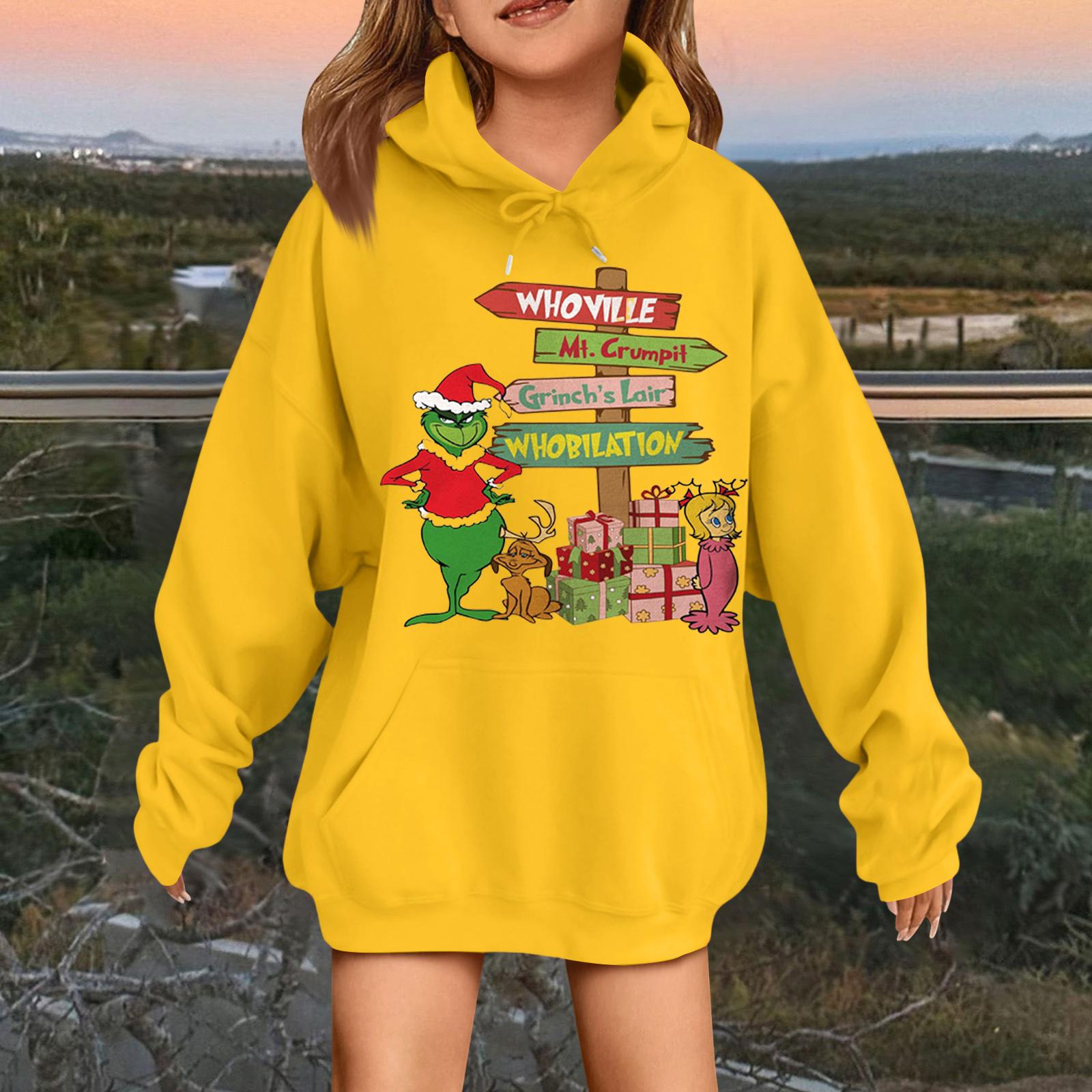 

Детская модная повседневная толстовка с капюшоном свободного кроя с длинными рукавами и рождественским принтом 150 жёлтый