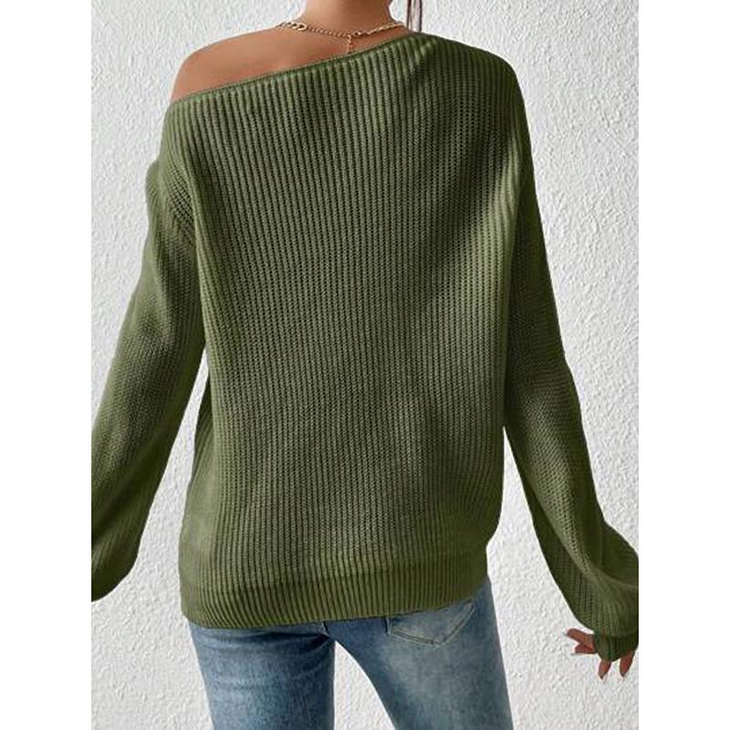 Svetr s odhalenými rameny Dámský Nové Ležérní Oblečení Dlouhý Rukáv Lodičkový Výstřih Podzim Zima Základní Volné Oversize Svetry