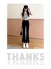 Women's Black High-Waisted Slimming Micro-Flare Pants with Slit - Summer 2025 Collection