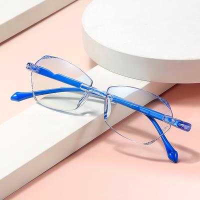 Rimless Reading Glasses Women Vintage Frameless Diamond Cut Edge Anti Blue Light Computer Eyewear +1.0~+4.0