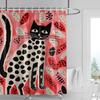 Pink Cat Shower Curtain, Black Spots & Multicolor Dots Design, Waterproof Bathroom Decor For Modern & Playful Homes