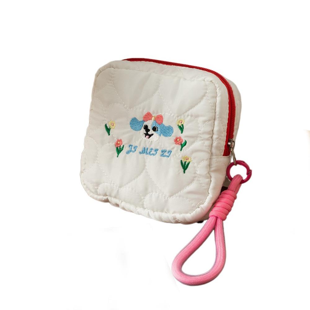 Large Capacity Embroidery Dog Cosmetic Bag Ins Style Coin Purse Cute Square Cosmetic Pouch  Outdoor