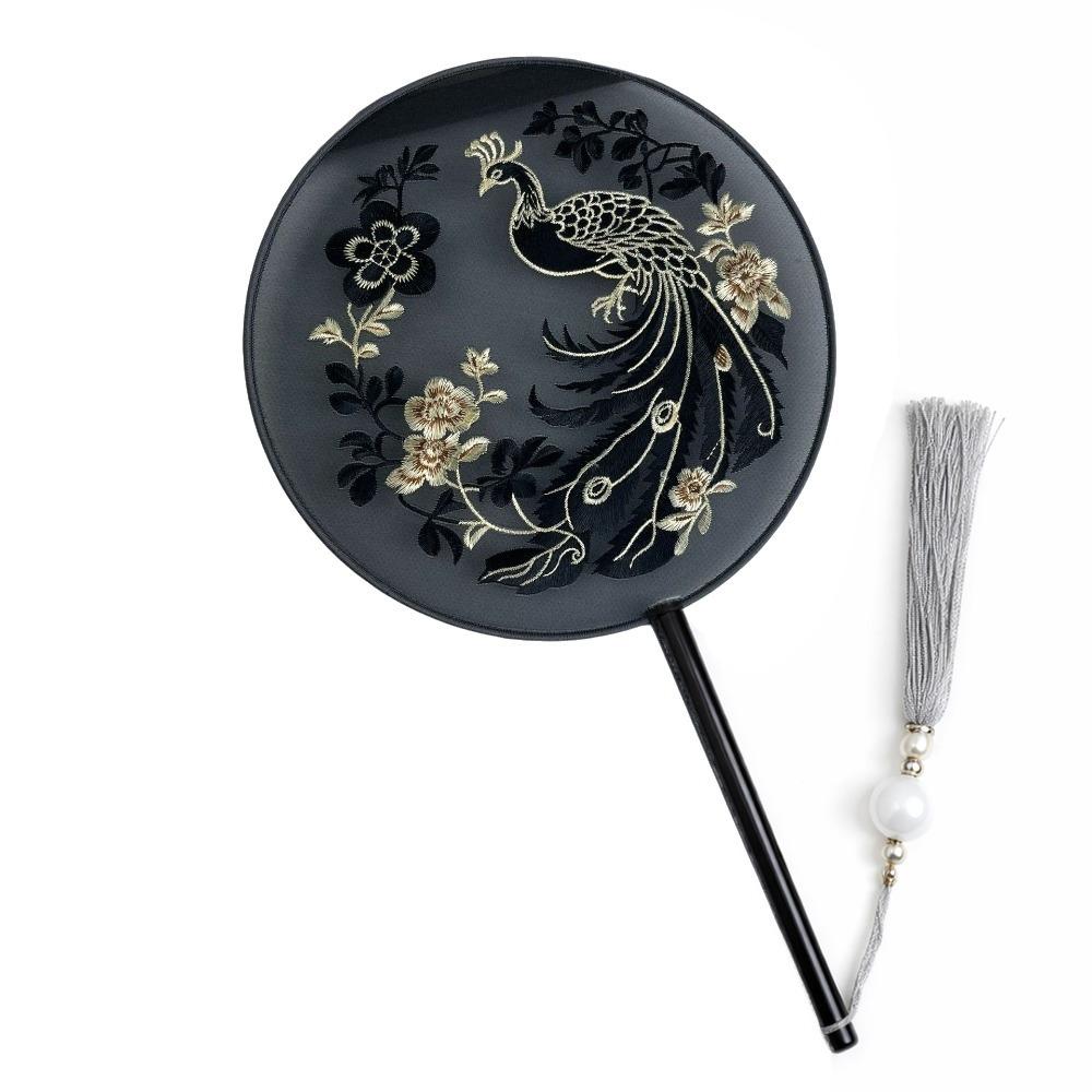 Chinese Style Double Sided Embroidery Fan Long Handle Vintage Hand Fan Dance Fan Party