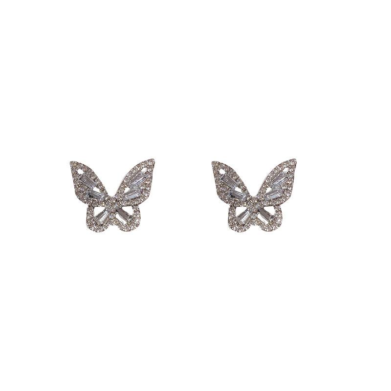 JWER Bling Earrings For Women Butterfly Zircon Ear Jewelry Vintage Wedding Earrings Student Ladies Silvery Wholesale Female