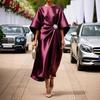 Alltags lässiges Kleid Damen Satin Fledermausärmel Maxikleid, Strassakzent Rundhals Polyester Abendparty A-Linie Formell Hochzeitsgast