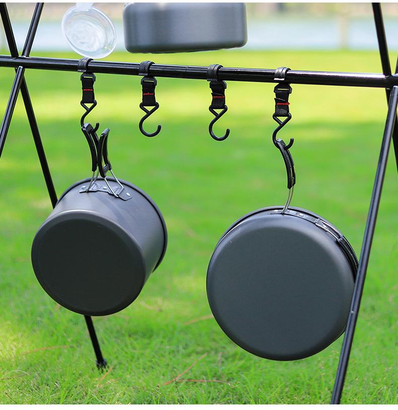 Portable Double-Layer Camping Storage Rack and Folding Lamp Stand