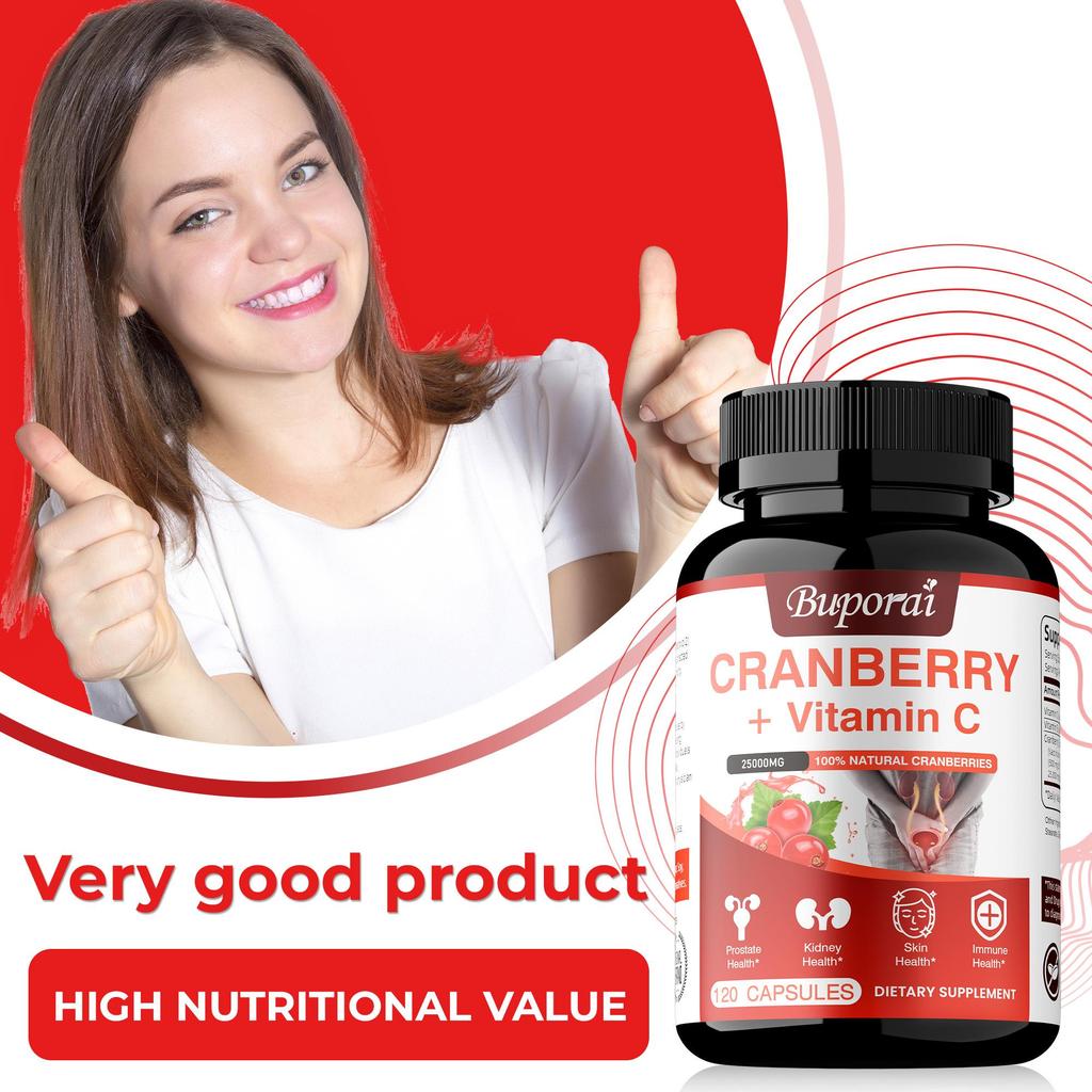 Cranberry + Vitamin C Nahrungsergänzung zur Unterstützung des Harnwegs- und Immunsystems, der Herz-Kreislauf-Gesundheit