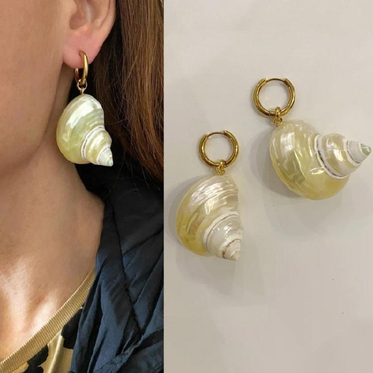 Handcrafted Conch Shell Necklace Pearls Details Versatile Earrings Jewelry For Casual Or Formal