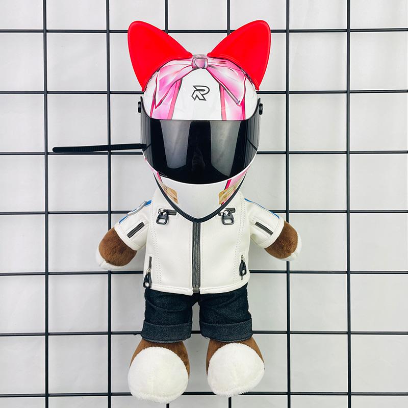 Motorcycle Doll Bear Helmet Model Motorcycle Pendant Doll Plush Doll Doll