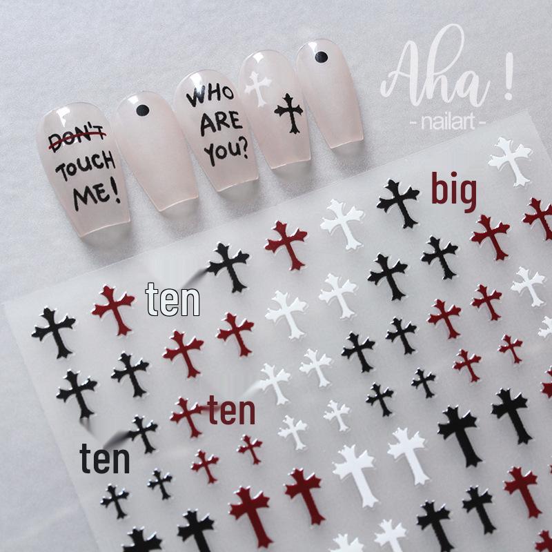 Aha 3D Nail Art Stickers - European & American Style, Red, Black & White Polka Dots, Cross & English Letters Design