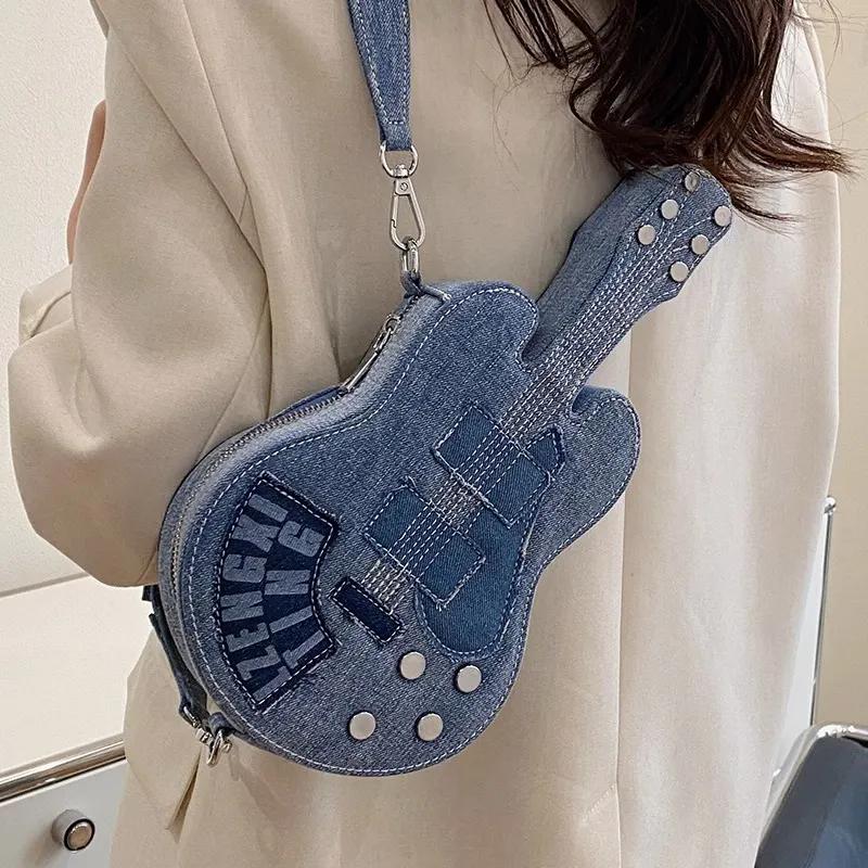 

WTEMPO Retro Elegant Personalized Denim Small Bag Women Fashion Casual Guitar Bag Versatile Trendy Single Shoulder Bag 1pc синий