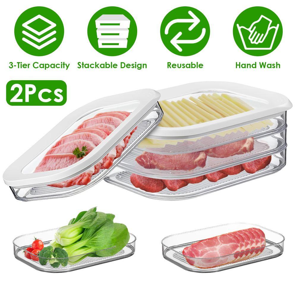 

For 2Pcs Deli Meat Container With Lid for Fridge Stackable Bacon Container Clear Food Storage Box with Lid Meal Prep Container f чистий