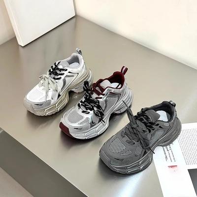 2024 Herbst Hochwertige Zweifarbige Schnürsenkel Dicke Sohle Leichte Lässige Erhöhende Damenschuhe Sneaker Damen