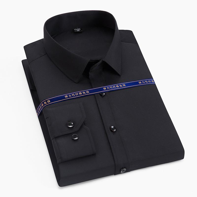 Men's Spring Autumn Bamboo Fiber Top Solid Long Sleeve Workwear Turn Down Collar Business Shirt