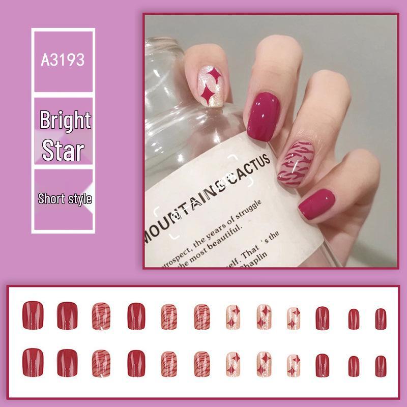 

Red & White Wearable Star Glitter Nail Art Strips - Full Size Removable Fake Nails