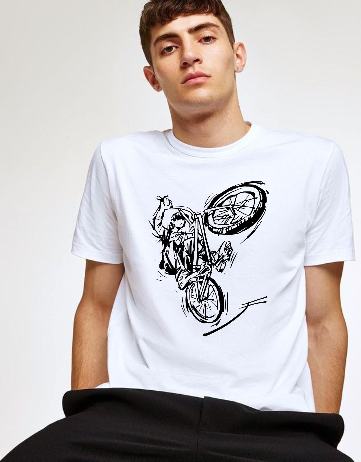 Bicycle Stunt T-Shirt Extreme Sports Wheelie Stunt Rider Graphic Top Gift Tee XL