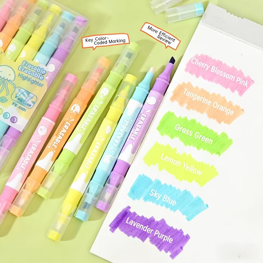 6Pcs Erasable Highlighter Pens Pastel Chisel Tip Colored Markers For School Textbook Notes Highlight Marker Pens