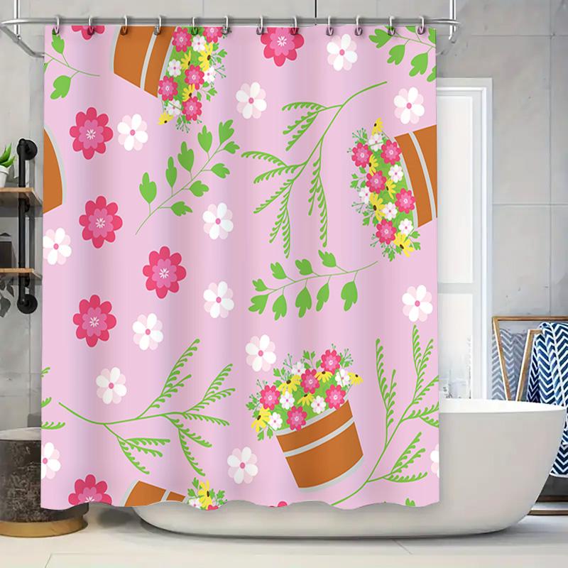 

Pink Floral Potted Plant Shower Curtain For Bathroom Decor Home Decoration Waterproof Fabric Printing Size: 72X84 Inches W60H190(CM)-1 Pcs