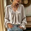Autumn and winter women's clothing new velvet versatile V-neck pleated loose solid color long-sleeved shirt women