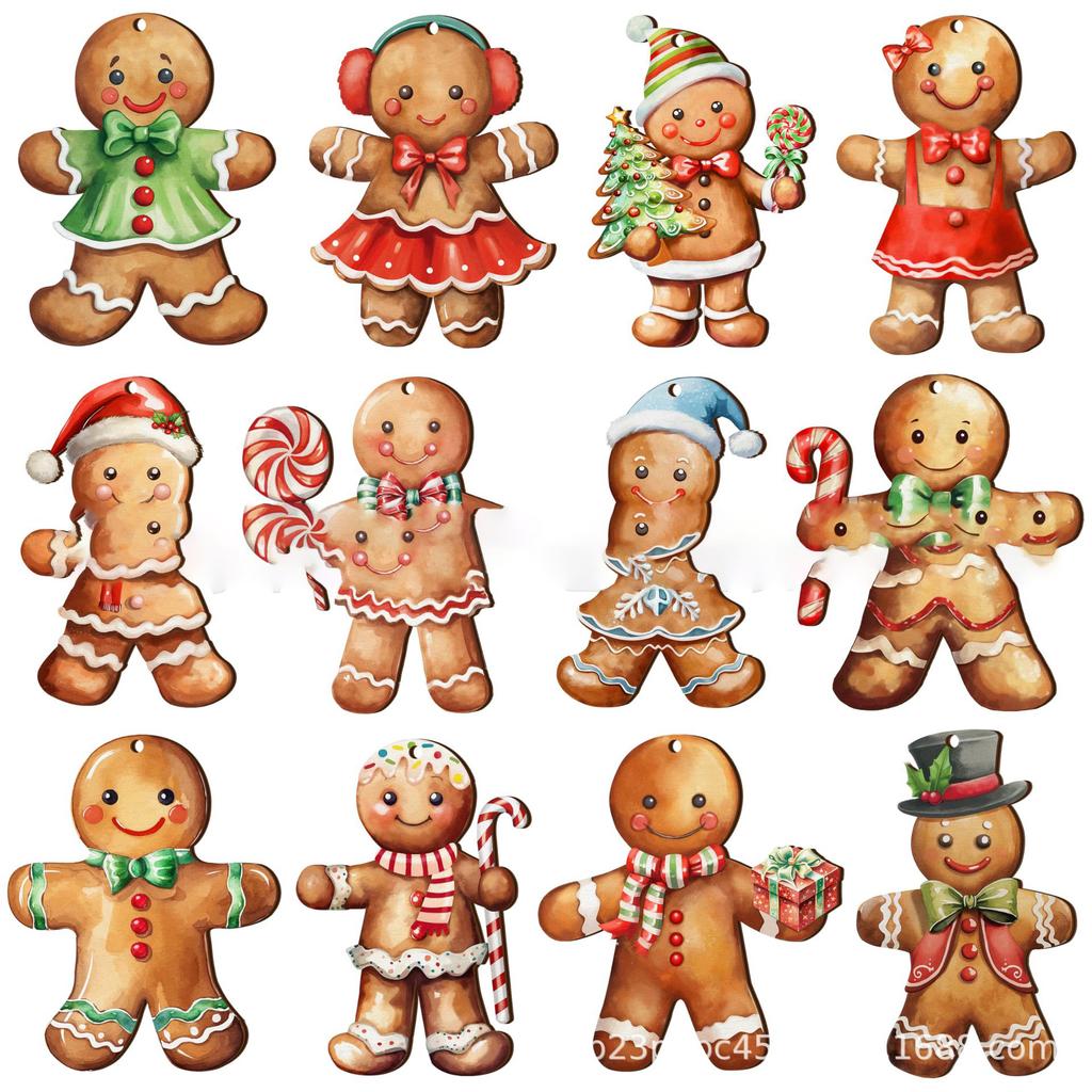 Niedliche Cartoon Lebkuchenmann Ornamente Weihnachtsbaum Holz Hänge Dekorationen Anhänger Hängende Heimdeko