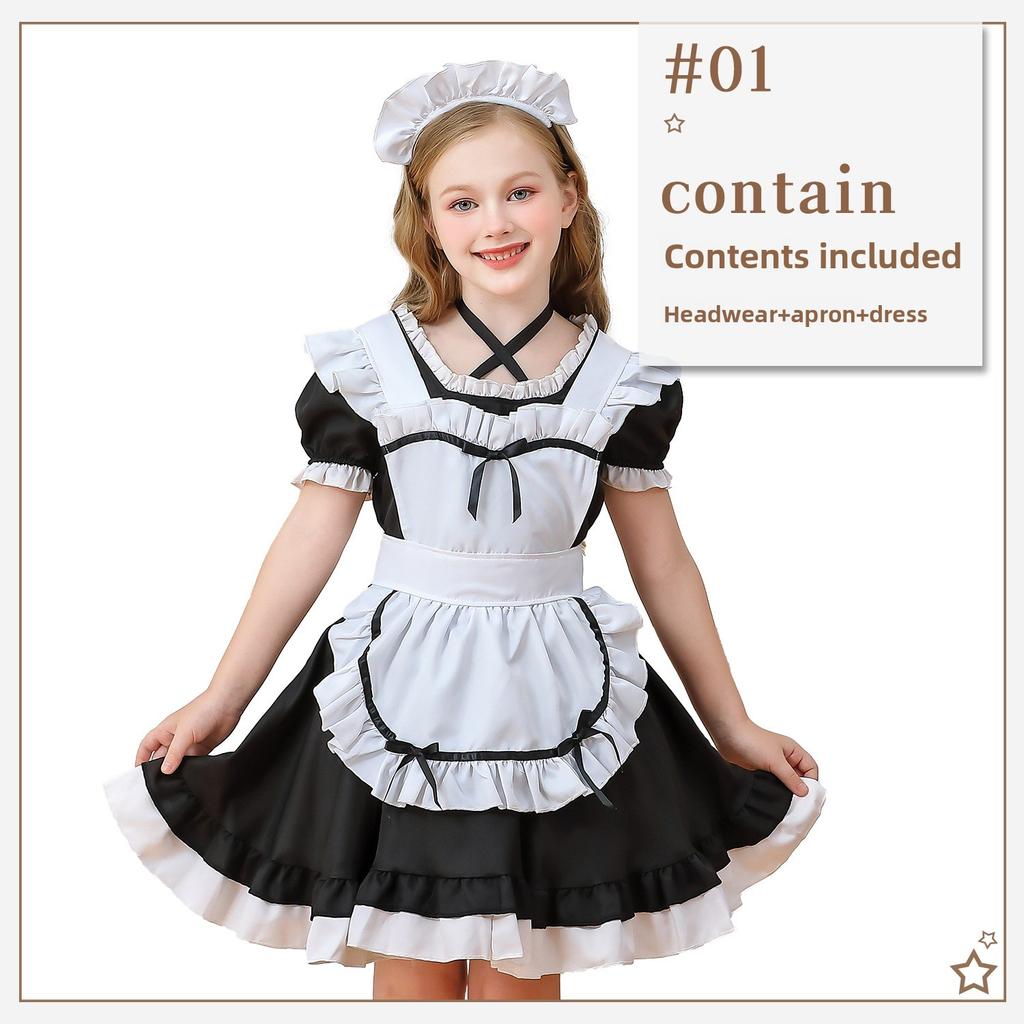 Robe Déguisement Servante pour Enfants, Style Lolita, Polyester, Noir/Blanc