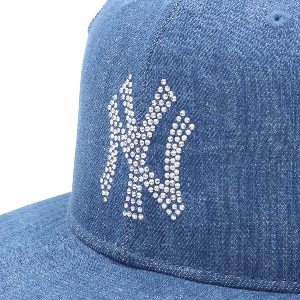 New Era 59FIFTY Rhinestone MLB York Yankees Washed Denim Cap Blue Damaged Distressed Baseball Hat Flat Brim ONSPOTZ Exclusive 15206611